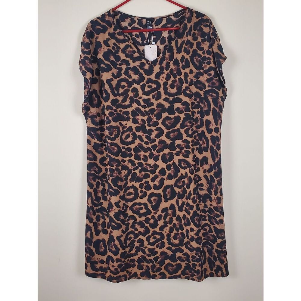 Emery Rose Leppard Print Crepe Knee Length Dress Size 2XL